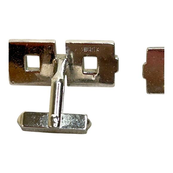 Vintage Swank Mid Century Modern Cufflinks Square Link Silver Tone - Picture 3 of 6
